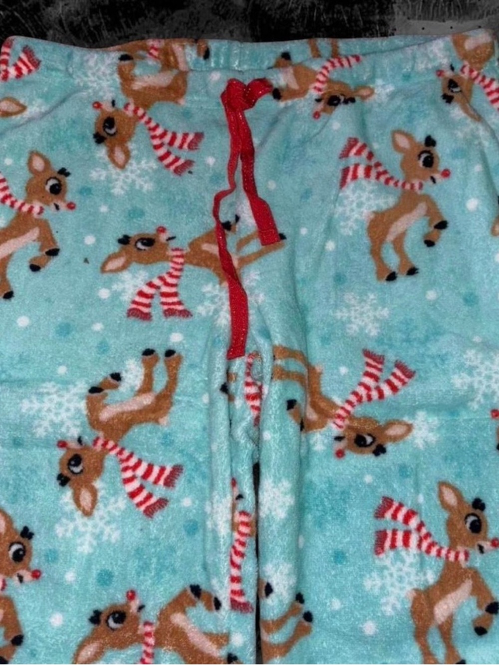 Rudolph Print Fleece Pajama Pants - Light Blue